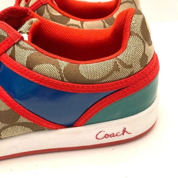 VTG Coach Women's Sneakers Oriana Size 9.5 Rhinestones Charms Logo Red Khaki Y2K - Picture 9 of 14